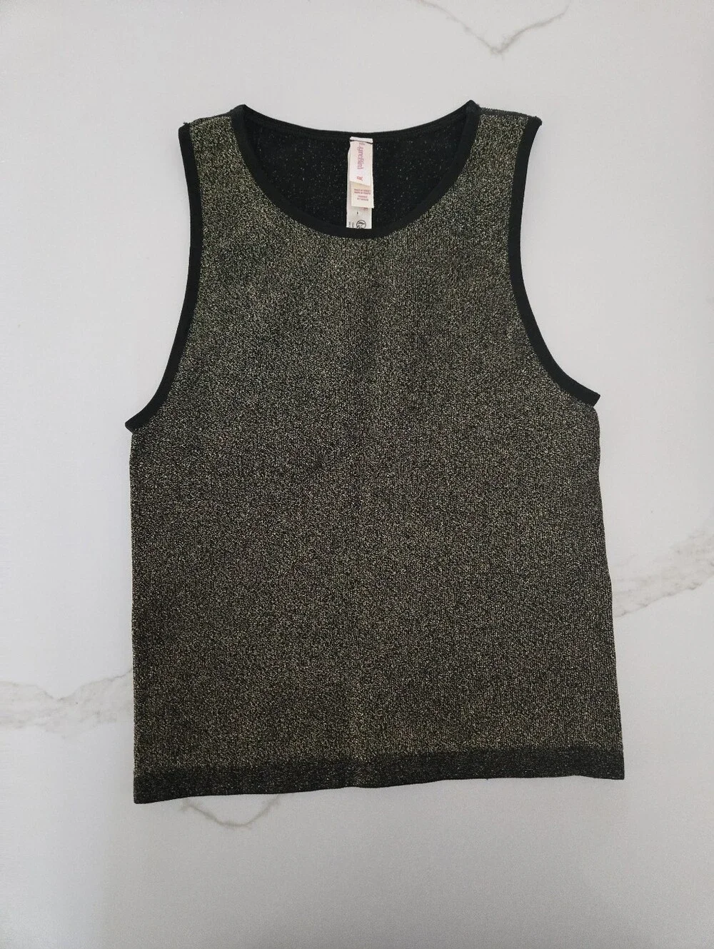 NWT LyreBird Seamless Shimmery Metallic Knit Tank Top - Black & Gold - Picture 2 of 4